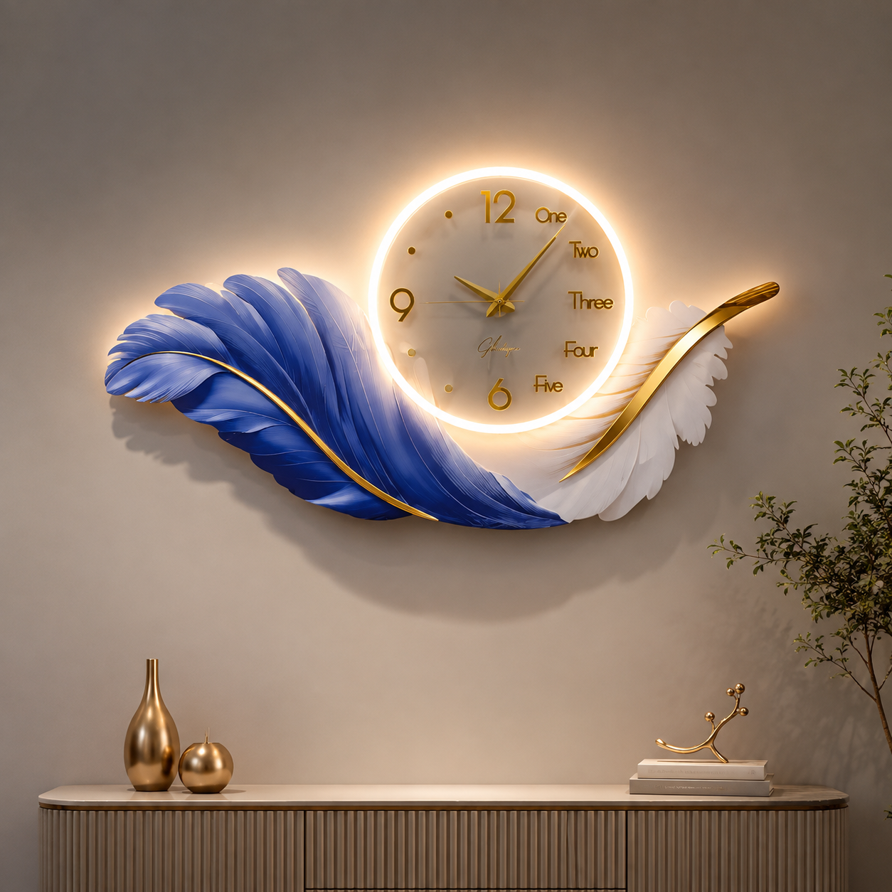 Horloge Murale LED Plume Luxe