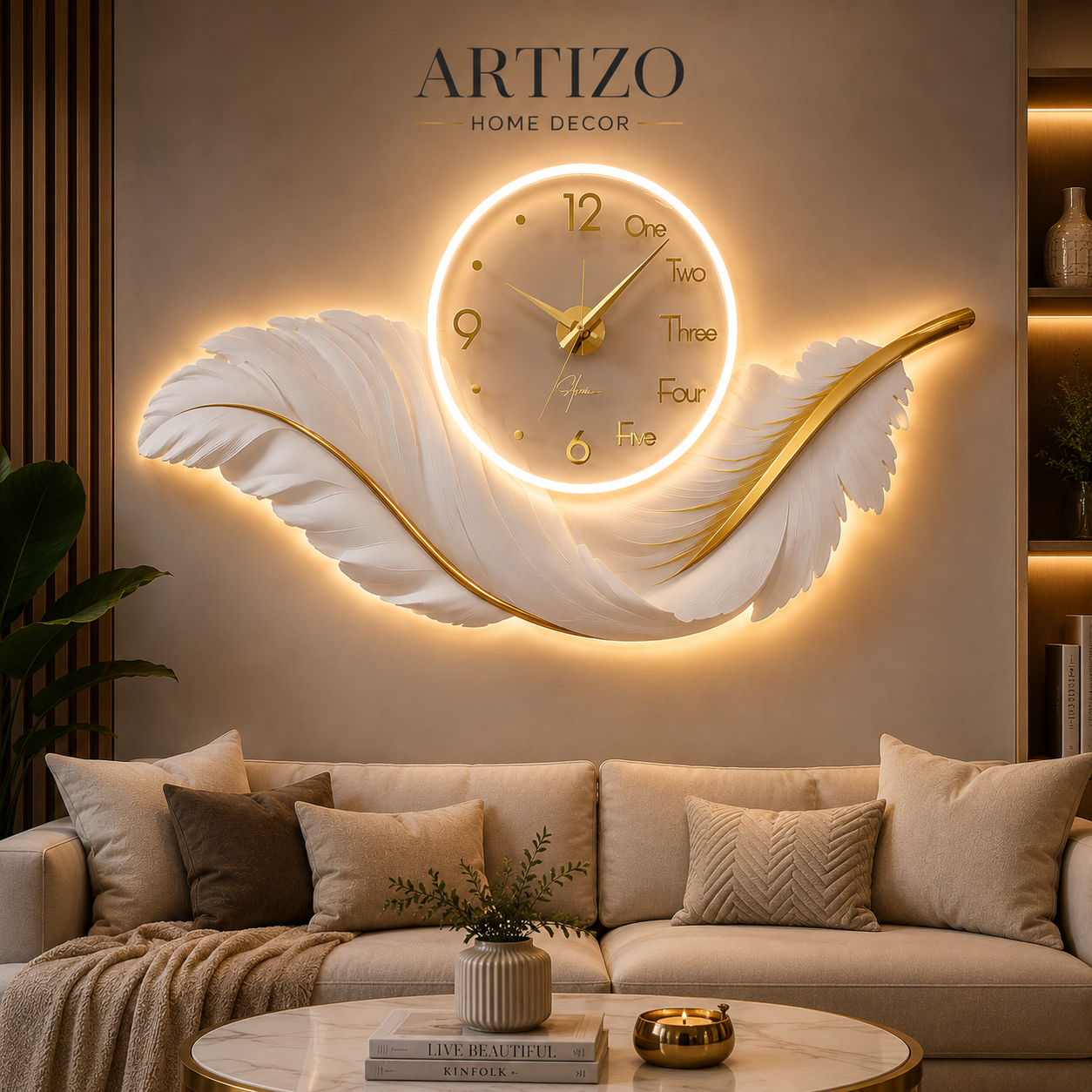 Horloge Murale LED Plume Luxe